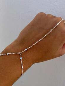 1pc Fashionable Flattened Chain Finger Ring (Flattened Dot Quantity Random) - Squeezed Chain Bracelet - View 3
