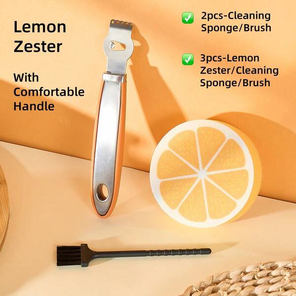 2/3 piezas Utensilios de limón, rallador de limón con mango cómodo y apariencia hermosa, esponja de limpieza con lindo estampado de limón, cepillo de limpieza pequeño adecuado para limpiar espacios, adecuado para uso diario o como regalo para Halloween, Acción de Gracias, Navidad