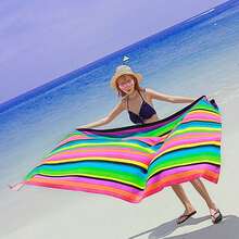 Striped Extra Large Microfibre Lightweight Beach Towel Quick Dry Travel Towel - Multicolor - View 8