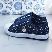 Women Shoes Lightweight Denim Flats Hollow Out Style Breathable - Màu xanh hải quân - Xem 3