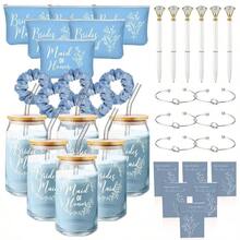 36 Pcs Bridesmaid Proposal Gifts Ill You Be Y Bridesmaid Set Of 6 Include 6 Oz Bridesmaids Aid Glass Cup Cosmetic Bags Cards Scrunchies Hair Knotted Bralets Pens For Edding(Rose Gold) - 藍色 - 查看 1