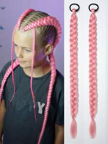 Kids Synthetic Braided Ponytail Extension With Elastic Rubber Band Long Straight Pony Tail For Girls Party 2pcs - Purple - View 18