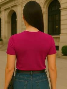 Blusa feminina camiseta com manga casual basico simples tendencia comprida diario noite rua verao - Pink - Visão 3