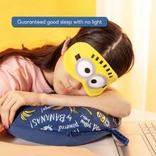 Miniso Minions Travel Neck Pillow With Eye Mask,Comfortable Breathable Travel Pillow, U-Shaped Pillow Suitable For Travel Car Home Office Airplane Train - 藍 - 查看 1