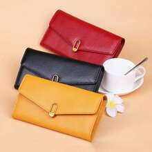 New Arrival Women's Long Wallet, European And American Large Capacity Elegant Clutch Purse, Minimalist Bifold Flap Button Card Holder - Multicolor - View 2