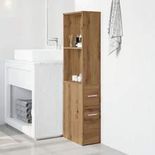Mobiletto da bagno stretto Larryhot con ruote in rovere lavorato a mano, bello e pratico, ideale per riporre oggetti e decorare la casa - Castano - Visualizzare 3