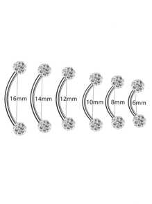 1/6pcs Shiny Crystal Ball Eyebrow Ring, Tongue Ring, Earring, Lip Ring 16G Stainless Steel 6mm 8mm 10mm 12mm 14mm 16mm Body Piercing Jewelry, Suitable For Daily Wear - Coated Drill Ball - View 31