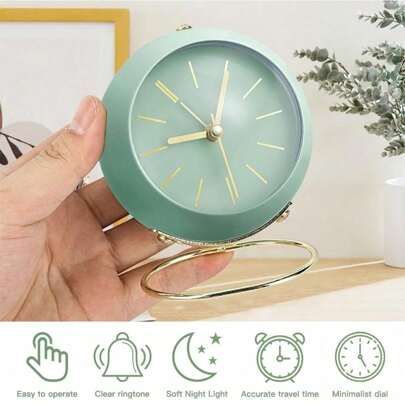 1 stuk Nordic Creative metalen bureauklok met kwarts, minimalistische wekker, nieuwe stille nachtlamp voor op het bureau (zonder batterij)