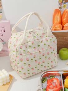 1 Piece Strawberry Corduroy Large Capacity Insulated Lunch Box Portable Lunch Tote Bag Lunch Bag Outdoor Picnic Essential Picnic Bag Food Storage Bag Portable Travel Picnic Bag Printed Pattern Insulated Lunch Bag Multi-Functional Lunch Bag Lunch Bag For Women Cooler Bag Lunch Box For School - Multicolor - View 9
