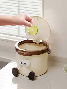 1pc桌面垃圾桶/按压式创意家居/宿舍/卧室/客厅使用，可爱大容量卡通纸篓