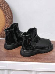 1 Pair Fashionable Bow Decor Princess Style Black Girls' Children Boots