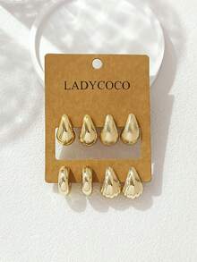 LADYCOCO 4 对优雅泪珠耳环套装，适合女性日常佩戴、约会、派对、日常搭配，金色首饰套装