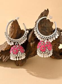 一对时尚迷人的水晶花朵吊坠耳环，宝莱坞风格仿珍珠吊坠首饰，优雅的传统巴基斯坦吉姆卡耳环，适合女性日常、节日、婚礼、派对佩戴，也是一份珍贵的珠宝礼物。