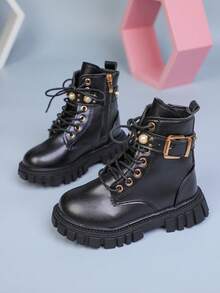 1双儿童靴，新款女童靴，黑色踝靴，男童英伦风靴，秋季款 - 黑色 - 查看 9