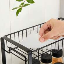 Especiero, Organizado de especias, Estante de metal de 2 pisos para cocina con revestimiento de plástico, Patas antideslizantes, Fácil de montar, para baño, Negro - Negro - Ver 3