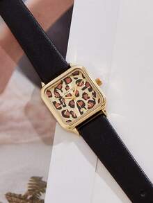 JULYSKY 1 Đồng hồ thạch anh họa tiết da báo tối giản dành cho nữ, phù hợp cho cuộc sống hàng ngày - màu đen - Xem 3