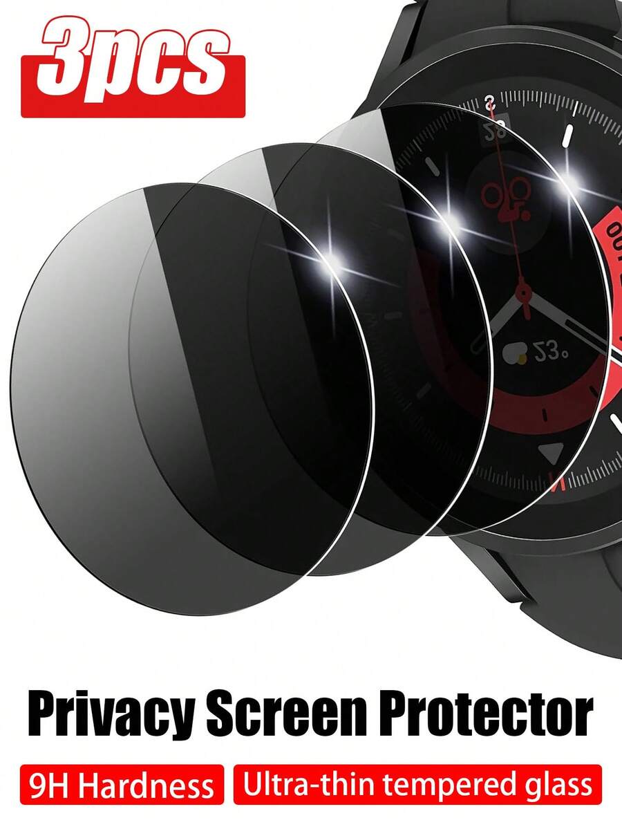 3 件防窥钢化玻璃屏幕保护膜，兼容 Galaxy Watch 4、5、Pro、6、Classic 40mm、44mm、43mm、47mm，9H 硬度防偷窥超薄钢化玻璃屏幕保护膜屏幕保护必需品，适用于日常防护、办公室、家庭手表屏幕保护膜手表保护套手表配件防水防震防摔防摔防刮防指纹全覆盖 - 黑色 - 查看 1