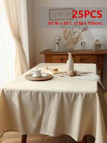 1pc Farmhouse Style Natural Wood Grain Beige Wrinkle-Resistant Hotel Wedding Party Home Dining Table Cloth, Everyday Home Decor - Beige - View 14