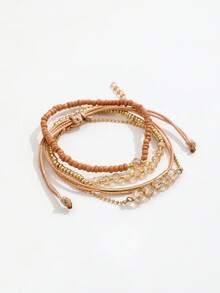 4 件 CCB 米珠手链，简约时尚个性化海滩风格女士配饰（混合米珠，未指定） - 卡其色 - 查看 5