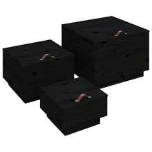 Larryhot Scatole portaoggetti et coperchi 3 pezzi in legno di pino massello nero, belle e pratiche, ideali per riporre e decorare la casa - nero - Visualizzare 3