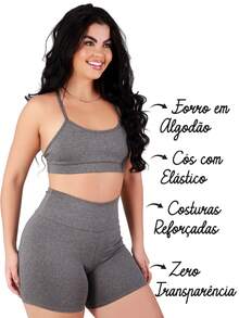 Work Fitness Kit 2 Set Bare Back Top With Cross Straps And Bermuda Shorts Basic Premium - Gray and Blue - View 2