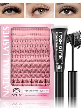 zwellbe Cat Eye Clusters Lash Extension Kit DIY 332pcs Lash Clusters False Eyelash Extension Kit, 5-16mm Bottom Lash Individual Wispy Lashes Kit With Mascara Brush Lash Bond Glue For Self Use Long-Lasting