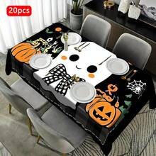 1/20 piezas Mantel de Halloween, Calabaza naranja espeluznante, Mantel con patrón de fantasma blanco, Excelente para uso en interiores/exteriores, Reuniones familiares, Cocina y comedor, Decoraciones de Halloween, Decoración del hogar