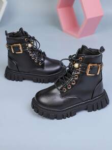 1双儿童靴，新款女童靴，黑色踝靴，男童英伦风靴，秋季款 - 黑色 - 查看 10