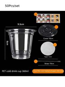 10pcs 20Pcs 50pcs/Set 360/400/420/500/520ml Plastic Drinking Cups With Lids Disposable Cups For DIY Iced Coffee Smoothie Cold Drinks Thick Direct Drinking Cup Milkshake Hot Coco Birthday Party Supplies With Random Kawaii Sticks