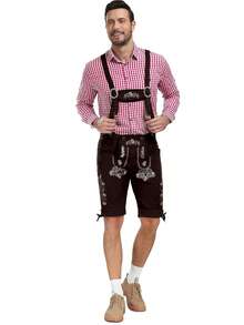 Deutsche Oktoberfest Latzhose Herren, Münchner Bierfest Bayrische Lederhosen Shorts - Schokoladenbraun - Übersicht 3