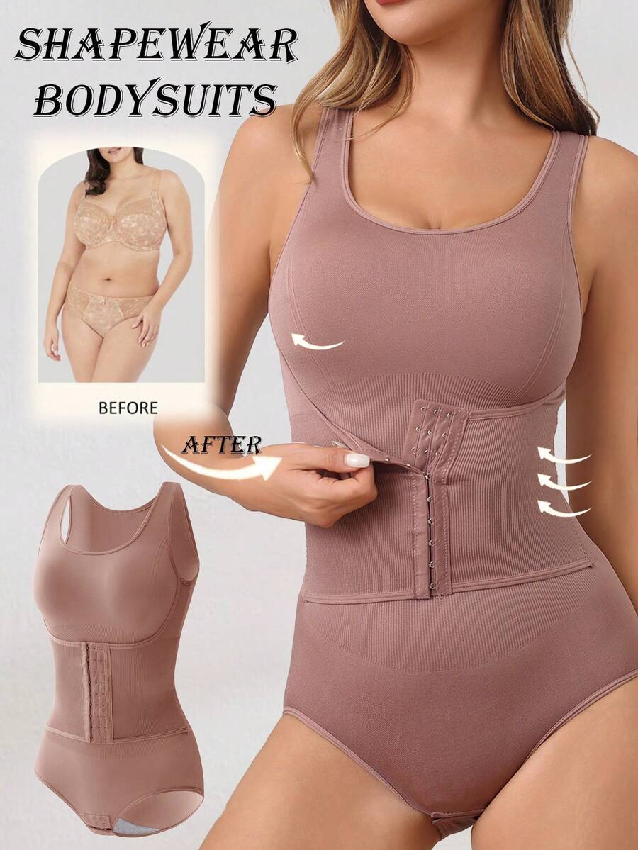 1 件女士塑身连体衣 - 腹部控制、腰部收紧和臀部提升、按扣裆部连体衣 - 摩卡棕 - 查看 1
