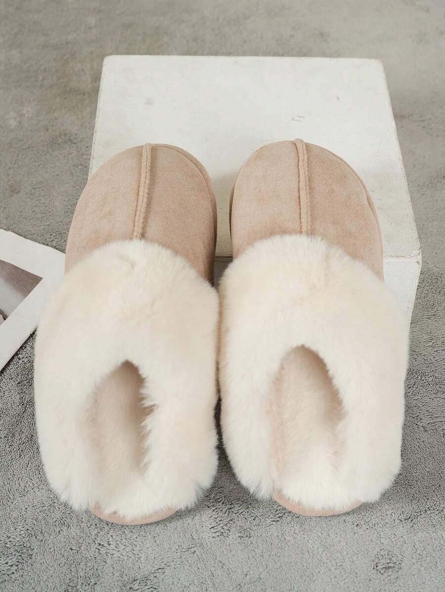1 par de pantuflas suaves y esponjosas para mujer, con suela gruesa para usar en interiores en otoño/invierno, zapatos de piel