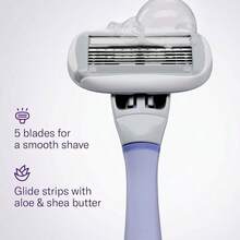 Flamingo Razors For Women, 1 Women'S Razor Handle Rose), 4 Razor Five-Blade Refills, And 1 Shower Holder - Lilac - 查看 5