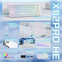 ATTACK SHARK X82PRO HE Wireless RGB Mechanical Gaming Keyboard With Rapid Trigger, Actuation Adjustment, Hall Effect Magnetic Switch, 8K Polling Rate, 2.4G/Bluetooth/USB-C, 5000mAh Battery For PC/Win (Anime White) - 白色等高線 - 查看 1