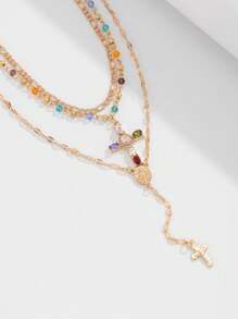 Fashionable Diamond Studded Cross Necklace, Men's High-End Sense, Hip-Hop Niche, Layered Collarbone Chain