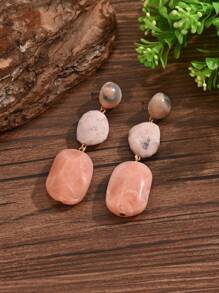 2 件优雅性感的不对称几何波浪仿玉树脂吊坠耳环，配金色心形耳钉，适合派对、度假和旅行佩戴。每件树脂饰品均采用独特的多色图案，模具痕迹属正常现象。 - 彩色 - 查看 3