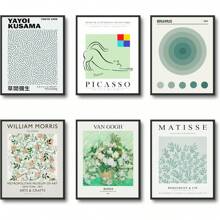 Sage Green Matisse Wall Art Prints, Modern Abstract Exhibition Posters Set Of 6, Vintage Colorful Flower Market Women, Pink Danish Pastel Aesthetic, Boho Retro Minimalist Images Decor Bedroom,
