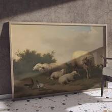 1pc Canvas Art Print,Sheep, Chicken, Grass, Sky, Bush  ,Wood Framed Painting (1) Thickness 2.5 Cm/ 1 Inch-Home Decoration For All Occasions,Ideal New Year, Valentine's Day,Thanksgiving,Easter,Christmas Gift,Room Decoration Aesthetic,Wall Decoration Art,Perfect Gift,Autumn And Winter Wall Decoration,Living Room Decoration, Bedroom Decoration, Kitchen Decoration, Entry Decoration, Bathroom Decoration, Direct Wall Painting, High Quality Wall Painting Poster,Modern Home Decoration Stretched And Framed Ready To Hang