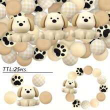 5/25pcs Cute 3D Puppy Silicone Beads DIY Jewelry Making - Animal Themed Decorative Pendants With Plaid And Paw Print Patterns, Suitable For Bracelets, Necklaces And Crafts - Puppy Series - View 17