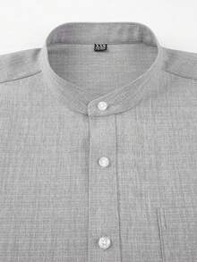 1 szt. męska jasnoszara koszula z długim rękawem i stójką, uniwersalny top biznesowy, dopasowany krój, odporny na zagniecenia, łatwy w pielęgnacji - Jasnoszary - Zobacz 10