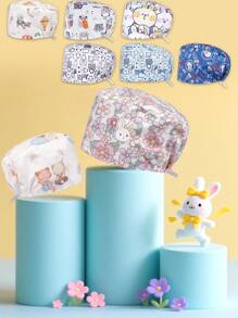 1pc Adjustable Polyester Cartoon Rabbit Print Protective Cap, Comfortable For Medical, Research, Office, Home Use, All Seasons