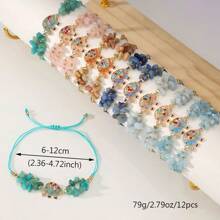 12pcs Bohemian Natural Stone Bracelet Set, Suitable For Men And Women - Amethyst, Labradorite, Turquoise And Rose Quartz Beads - Perfect Gift