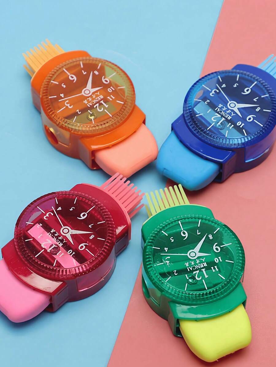 1 件三合一机械铅笔刀，带刷子和橡皮擦，迷你旋转铅笔刀，手动铅笔刀，铅笔剃刀，适用于擦除错误，削铅笔，清洁书桌，返校必备 - 多色 - 查看 1