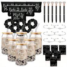 36 Pcs Bridesmaid Proposal Gifts Ill You Be Y Bridesmaid Set Of 6 Include 6 Oz Bridesmaids Aid Glass Cup Cosmetic Bags Cards Scrunchies Hair Knotted Bralets Pens For Edding(Rose Gold) - 黑色 - 查看 1