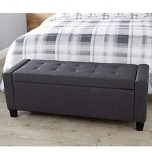 Bakaji Chest Pouf Container Footstool For Bedroom Bench Stool With Wooden Frame Fabric Upholstery Padded Opening Seat Dimensions: 110 X 40 X 40 Cm - Dark Grey - View 4