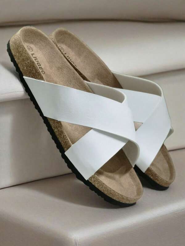 Sandalias de suela de corcho suave con diseño cruzado clásico y de moda, zapatos de playa unisex