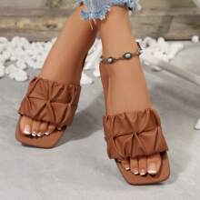 Damen Flache Quadratische Zehenschuhe rutschfeste Strandpantoffeln