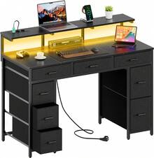 HLONONE Computertisch 120 * 50 * 74 cm mit 8 Aufbewahrungsschubladen, Gaming-Schreibtisch mit LED-Beleuchtung und USB-Steckdosen, Home-Office-Tisch mit Monitorständer, Schreibtisch für Schlafzimmer oder Arbeitszimmer, in 4 Farben erhältlich