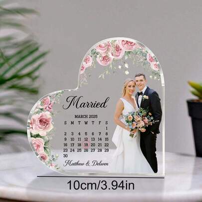 Personalized Heart-Shaped Acrylic Plaque, Wedding Cake Decor, Engagement Gift, Couple's Wedding Gift, Married Calendar Acrylic Plaque, Married Plaque, Wedding Anniversary Decor, Couple's Married Plaque Gift, 8 Styles Available, Holiday Calendar ,Forever Love ,Living Room Decor, Wedding Accessories