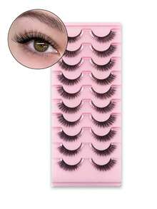 10 Pairs Soft & Fluffy 3D Faux Mink Eyelashes, Natural & Handmade Dramatic False Lashes, Suitable For Daily, Date Makeup - Black - View 4